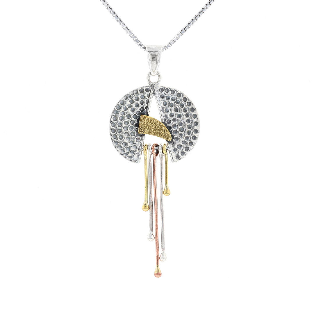 Mixed Metal Split Circle Dangle Necklace