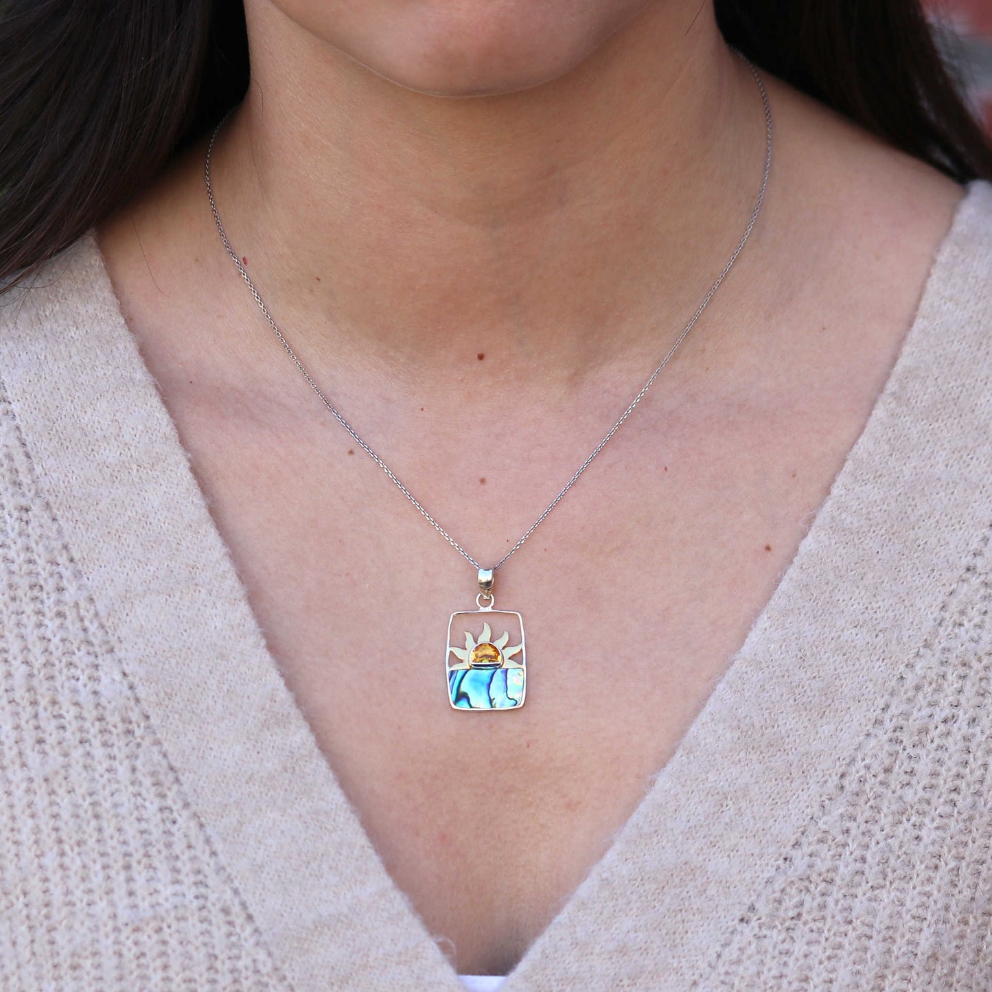 Citrine & Paua Shell Ocean Sunset Necklace