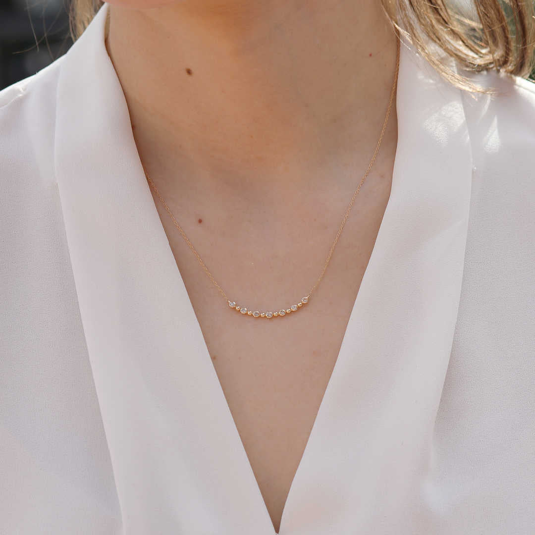 Yellow Gold Bead Diamond Smile Necklace