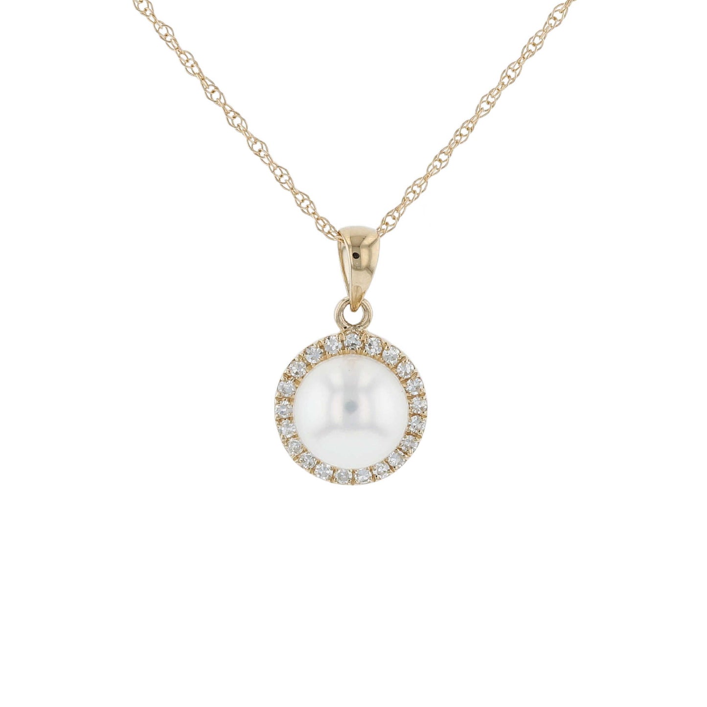 Yellow Gold Pearl & Diamond Halo Pendant