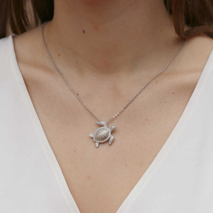 Silver Cubic Zirconia Sea Turtle Necklace