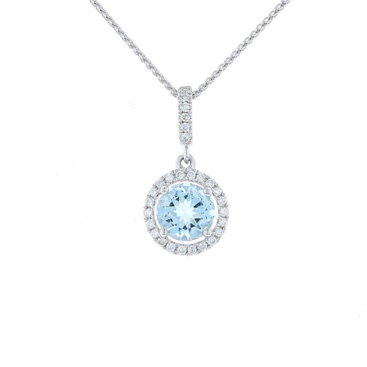 Aquamarine & Diamond Round Halo Pendant