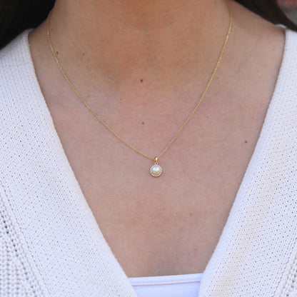 Yellow Gold Pearl & Diamond Halo Pendant