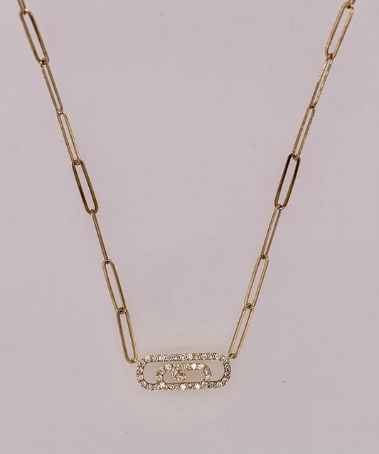 14K Diamond Paper Clip Necklace