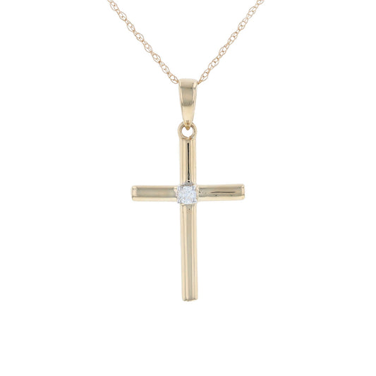Yellow Gold Single Diamond Cross Pendant