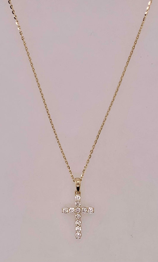 14K Diamond Cross Pendant Necklace