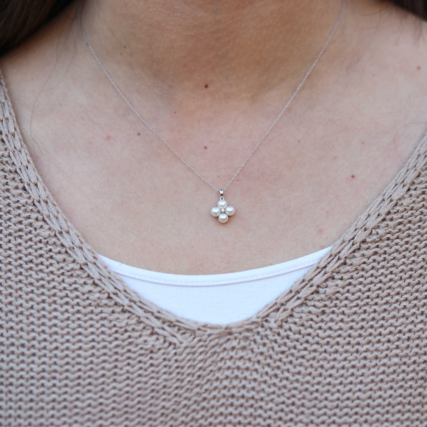 Freshwater Pearl & Diamond Cluster Pendant