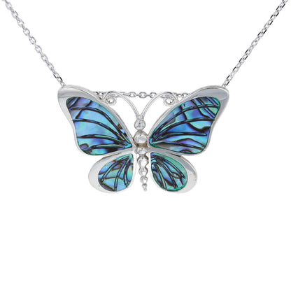 Sterling Silver Paua Shell Butterfly Necklace