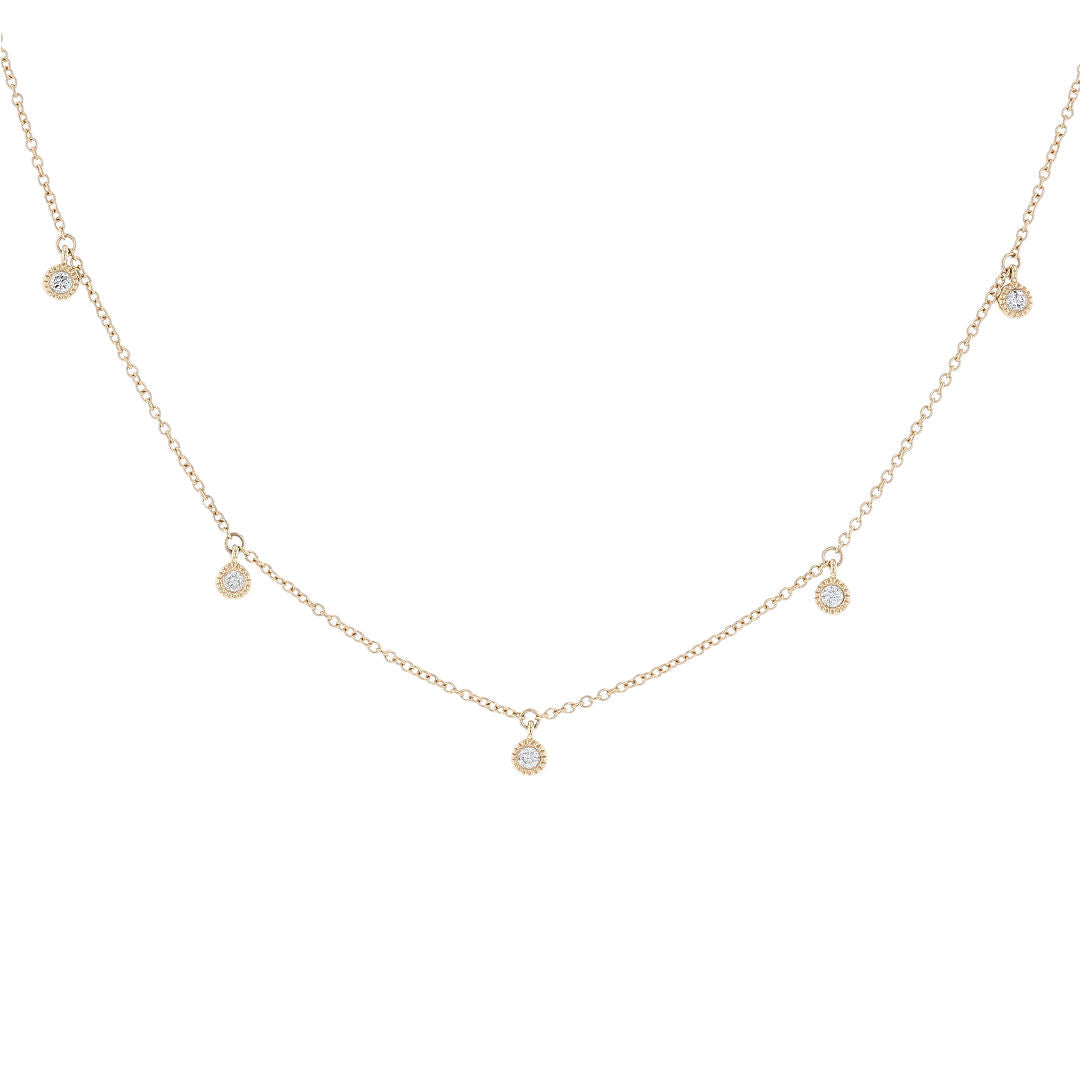 Bezel Set Dangle Diamond Milgrain Necklace