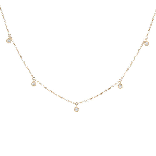 Bezel Set Dangle Diamond Milgrain Necklace