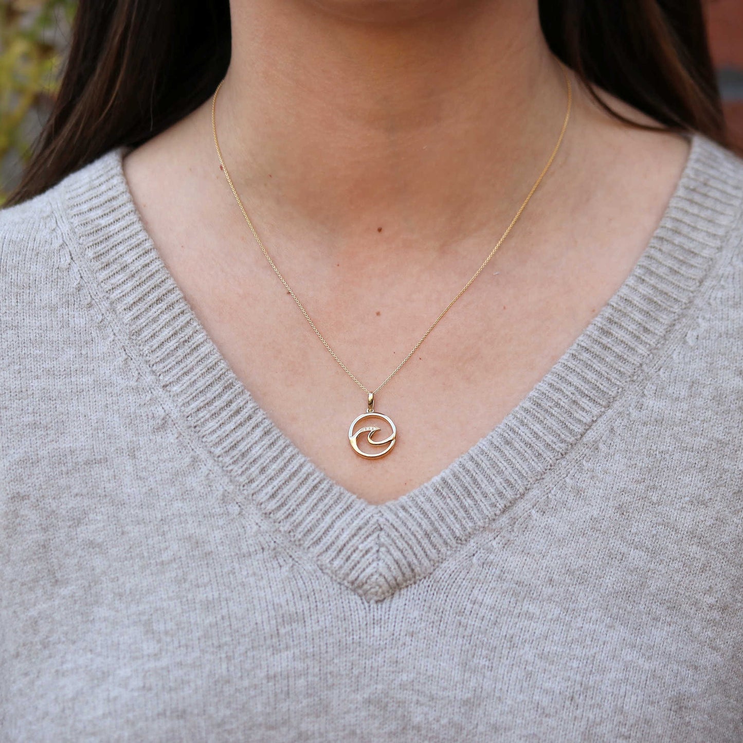 Yellow Gold Diamond Open Wave Pendant