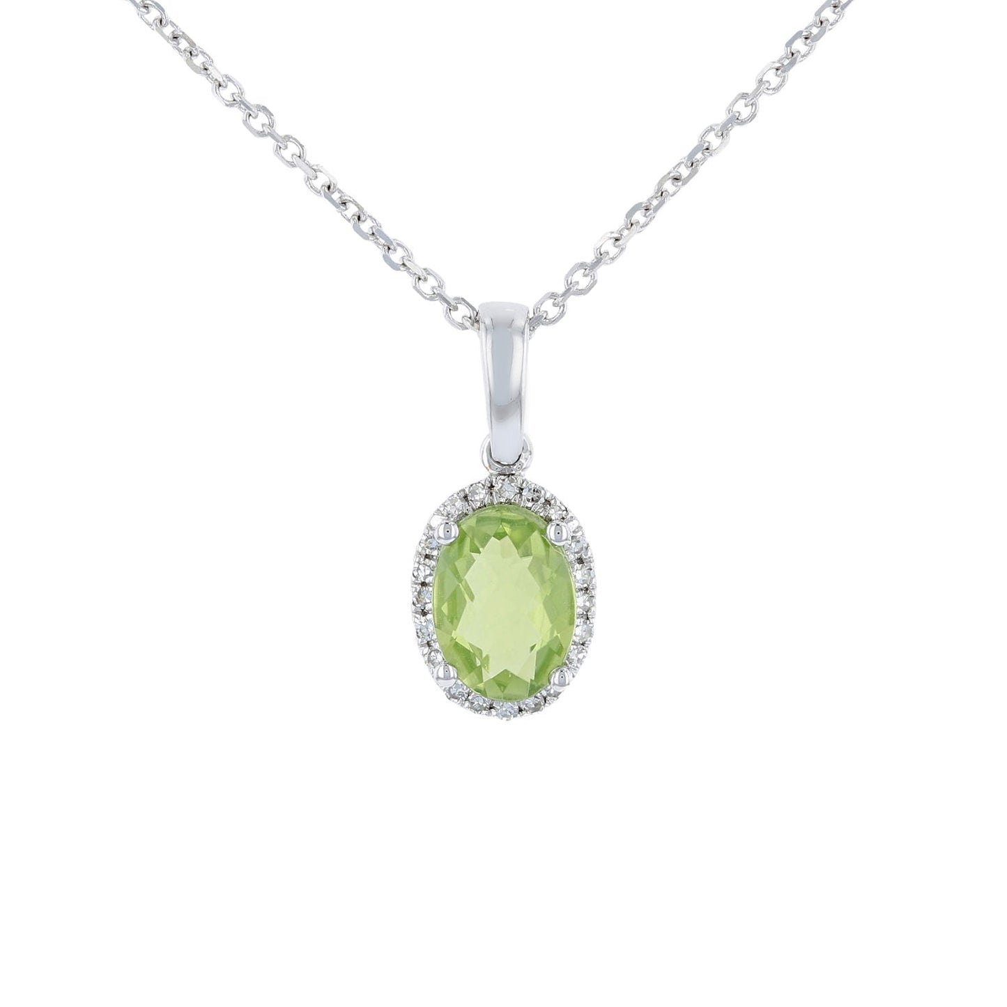 Peridot & Diamond Oval Halo Pendant