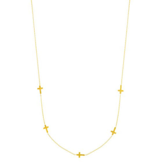 14K Gold Cross Station Necklace