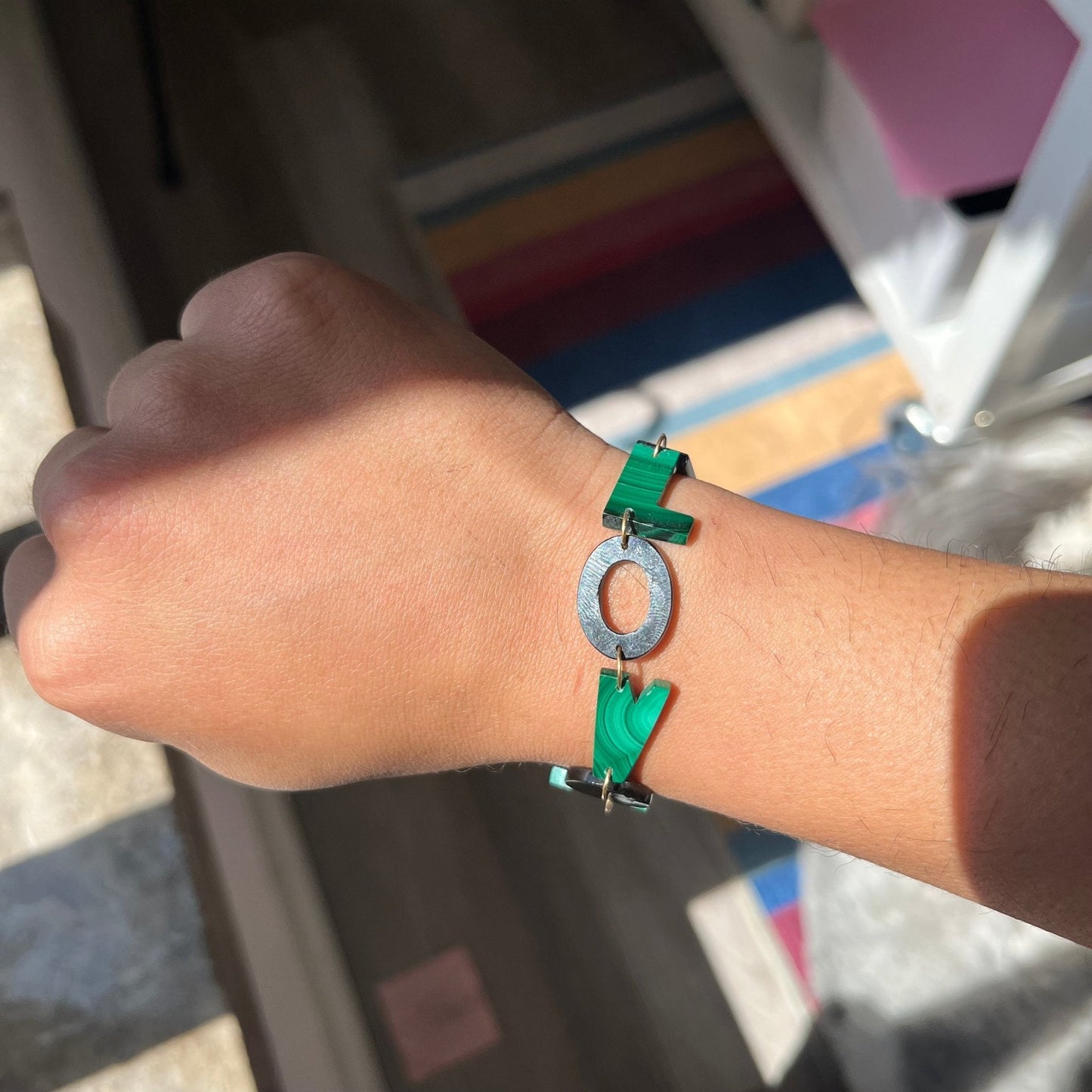 Vintage I LOVE YOU Malachite & Onyx Bracelet
