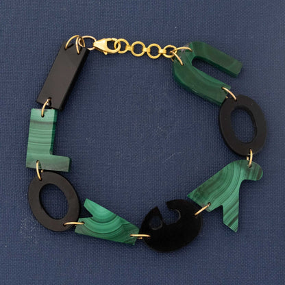 Vintage I LOVE YOU Malachite & Onyx Bracelet