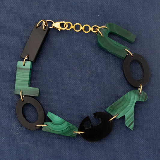 Vintage I LOVE YOU Malachite & Onyx Bracelet